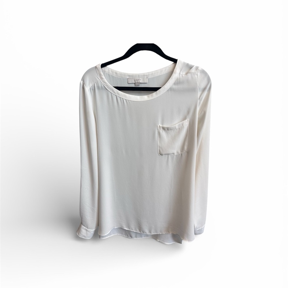 LOFT Cream Long-Sleeve Pocket Blouse